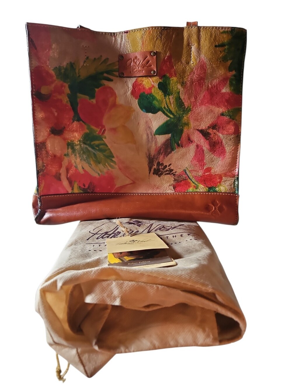 Patricia Nash Tote Floral Leather Tote in Coral, Pink, Green and Brown